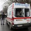 Ein beschädigter Krankenwagen mit zerbrochenen Scheiben nach einem russischen Angriff in Odessa.