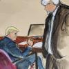 Trump zeigt seinem Vertrauten Jeffrey McConney eine Faust und ein Lächeln, als der Zeuge den Gerichtssaal verlässt.