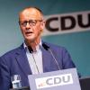 Friedrich Merz, Bundesvorsitzender der CDU, spricht bei einem Wahlkampfauftritt der CDU.