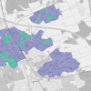 Die blauen Flächen zeigen den eigenwirtschaftlichen Ausbau von Glasfaser durch Leonet in Senden an, grüne Markierungen stehen für die staatlich geförderten Bereiche.