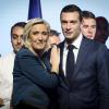 Nach ersten Prognosen weit vorne: Die Vorsitzende des französischen rechtsextremen Rassemblement National (RN), Marine Le Pen, und der Spitzenkandidat der Partei für die Europawahlen, Jordan Bardella. 