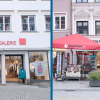 Die Buchhandlung Osiander (rechts am aktuellen Standort) zieht innerhalb Landsbergs in die Ludwigstraße (noch Rübsamen Fashion Gallery) um.