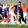 Das Team um Benjamin Henrichs (l-r), Joshua Kimmich, David Raum, Kai Havertz, Maximilian Mittelstädt und Robin Koch hat laut Bundesliga-Profis gute Titelchancen.