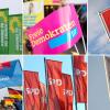 Fahnen der Parteien Bündnis 90/Die Grünen, FDP, Die Linke, AfD, SPD und CDU.