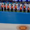 Die argentinischen Spieler stellen sich vor dem Fußballspiel der Copa America Gruppe A gegen Kanada auf.