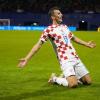 Kroatiens Ante Budimir jubelt nach einem Tor in einem Länderspiel.