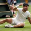 Wimbledon-Finale 2024: Novak Djokovic vs. Carlos Alcaraz. Wir liefern die Infos. Unser Bild: Carlos Alcaraz jubelt nach seinem Sieg über Djokovic vor einem Jahr.