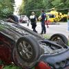 Auf dem Dach landete das Auto, mit dem eine 62-Jährige auf der Kreuzung nahe Eisbrunn einen schweren Unfall verursachte.