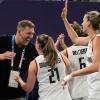 Nowitzki und die deutschen 3x3-Damen nach dem Gold-Coup.