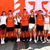 Die Nördlinger Basketballerinnen und Basketballer bei der Deutschen Meisterschaft im 3x3-Basketball: (von links) Katja Gerstmeyr, Thomas Hirsch, Isabella Schenk, Felix Stoll, Laura Geiselsöder, Lukas Hahn, Pauline Steinmeyer und Sander Geinitz.