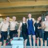 Das Penzinger Team in der Jenaer Schwimmhalle nach Ende des Schwimmteils (von links): Lukas Rojahn, Markus Rojahn, Nadja Berger, Melina Wördehoff, Sarah Hufnagl und Philipp Rojahn.