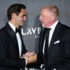 Roger Federer und Boris Becker (r.) treffen sich bei einem Event am Rande des Laver Cups.