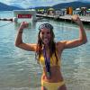 Überglücklich im Ziel: Sonja Eser aus Neuburg beim diesjährigen „Wörthersee swim“. 