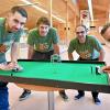 In der Boccia-Halle in Anhausen veranstaltet der Tipp-Kick Club Grüner Sturm Augsburg die 36. Bayerische Einzelmeisterschaft, v.l.: Robert Franz, Ludwig Glöcklhofer, Christian Brand und Patrik Schwegler.