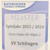 Die BFV-Urkunde weist den SV Schlingen als Meister der A-Klasse Allgäu 2 der Saison 2023/24 aus.