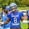 Die American Footballer der Allgäu Comets schwimmen weiterhin auf der Erfolgswelle. Nach zuletzt zwei Siegen gegen die Stuttgart Scorpions (31:0) und die Saarland Hurricanes (27:18) gewannen die Kemptener (im Bild Brandon Kohn) am Sonntag auch gegen den Tabellendritten Marburg Mercenaries mit 22:21. Nach schleppendem Saisonstart sind die Comets nun schon Fünfter in der German Football League.