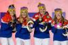 Wieder mal Gold! Norwegens Frauen-Staffel mit Heidi Weng, Superstar Therese Johaug, Tiril Udnes Weng und Helene Marie Fossesholm (v.l.) wurde bei der Ski-WM in Oberstdorf Weltmeister in der 4x5-Kilometer-Staffel. Bis Samstagmittag (6.3.) holten die norwegischen Sportler 26 Medaillen - über 20 mehr als die zweit- und drittbeste Nation.