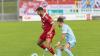 MM Fußball Regionalliga Bayern FC Memmingen - TSV 1860 Rosenheim 4:0 (1:0) Memmingen rote Trikots und Rosenheim hellblaue Trikots Auf dem Foto  Gökalp Killic Memmingen versucht an Thomas Steinherr Rosenheim vorbei zu spielen
