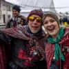 Bei Schneegestöber zogen die Narren durch Aichstetten. Rund 70 Gruppen waren beim Jubiläumssprung mit von der Partie. Die Bilder in unserer Galerie.