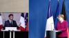 Bundeskanzlerin Angela Merkel (CDU) und Frankreichs Präsident Emmanuel Macron, per Video zugeschaltet, geben nach einer gemeinsamen Videokonferenz eine Pressekonferenz. Ein Thema war die Corona-Pandemie und deren Folgen.