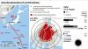 Die Grafik zeigt die Zerstörungen und Opferzahlen des Atombombenabwurfs auf Hiroshima.