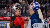 Die spektakulären Bilder von der Torwart-Prügelei in der Deutschen-Eishockey-Liga DEL vom Sonntag (18.12.2023). Niklas Treutle von den Nürnberg Ice Tigers in weiß, Tobias Ancicka von den Kölner Haien in rot.