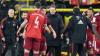 Sichtlich zufrieden: Münchens Trainer Julian Nagelsmann steht nach dem Spiel lächelnd auf dem Platz. Sichtlich zufrieden: Münchens Trainer Julian Nagelsmann steht nach dem Spiel lächelnd auf dem Platz.