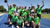 Volle Konzentration auf der Laufbahn: (von links): Richard Karg, Sebastian Klee, Wilfried Negele, Stefan Welt, Michael Huber, Peter Petzold, Andre Straub, Martin Feistauer, Andreas Negele, Joel Kaiser, Stefan Welt, Marcus Tarnovski, Sven Helfer, Max Giebenhain, Oliver Raabe und Noah Kaiser, Athleten und Trainer der Lebenshilfe Ostallgäu-Kaufbeuren.