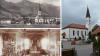 Die Pfarrkirche St. Andreas in Trauchgau feiert 200-jähriges Weihejubiläum. Das Foto rechts zeigt sie heute. Die Aufnahme oben links stammt aus dem Jahr 1935. Rechts ist der ehemalige Pfarrhof mit Walmdach zu sehen. Die reichverzierte Pfarrkirche um 1900 zeigt das Foto unten links. Beiderseits des Hochaltares sind die Glasgemälde „Herz-Jesu“ und „Herz-Maria“ zu erkennen.