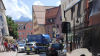 Unfall heute in Füssen: Nach dem Verkehrsunfall am Zebrastreifen in der Bahnhofstraße staute sich der Verkehr.
