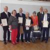 Die Sudetendeutsche Landsmannschaft Aichach ehrte bei der Feier des 75-jährigen Bestehens einige Mitglieder, von links Jonny Michl, Obfrau Heidi Hötschel, Dr. Walter Flögel, Ursula Burkhard, Christine Birkmaier, Christian Knauer, der Vorsitzende des Bunds der Vertriebenen in Bayern, sowie Bürgermeister Klaus Habermann.