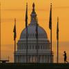 Ein Fußgänger geht während des Sonnenaufgangs an den US-Flaggen auf der National Mall und am US-Kapitolgebäude vorbei. Am 5. November finden in den USA die Präsidentschaftswahlen statt.