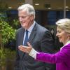 Frankreichs Premier Michel Barnier am Mittwoch bei einem Treffen mit Ursula von der Leyen, der Präsidentin der Europäischen Kommission. +++ dpa-Bildfunk +++