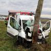 Ein Transporter ist von der A7 abgekommen und frontal gegen einen Baum geprallt.