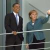 Das erste Zusammentreffen im Jahr 2008: Angela Merkel, damals in ihrer ersten Legislaturperiode als Bundeskanzlerin, empfängt den designierten Präsidentschaftskandidat der US-Demokraten, Barack Obama, in Berlin.