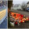 Eine Tafel ist an der Mauer angebracht, vor der Michael Okba B. vor zwei Jahren Ece und ihre Freundin angriff. Nach der Tat wurden dort Kerzen aufgestellt und Blumen und Kuscheltiere abgelegt.