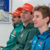 67. Internationale Vierschanzentournee in Oberstdorf: vv. Karl Geiger, Werner Schuster und Richard Freitag bei der Pressekonferenz mit dem Deutschen Skiverband DSV. 