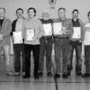 Die Geehrten für 40 und 50 Jahre Mitgliedschaft beim Sportverein Rodenbach (von links): Vorsitzender Rainer Schwab, Jürgen Hörnes, Bernd Grübel,
Burkard Völker, Bruno Funsch, Berthold Eck und der neue stellvertretende Vorsitzende Willi Hofmann.