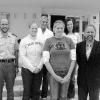 Station in Oerlenbach: (von links) Pol-Direktor Edgar Dommermuth, die
Leichtathletinnen Betty Heidler, Jennifer Oeser und Anja Burkhardt,
Betreuerin Yvonne Manger und 2. BGM Hubert Schott.
