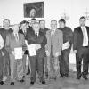 Ausgezeichnete Mitglieder des ADAC-Ortsclubs (von links): Adolf Roßmann, Karl Leitersbach, Dr. Karsten Maginot, Christian Köhler, Kurt Walter, Manfred Herget, Arnold Full, Mathias Hackel, Vorsitzender Harald Walter, Sportleiter ADAC Nordbayern Hans Lang.