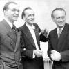 Theater in der Ruinenstadt: links der Landrat und spätere
MAIN-POST-Verleger Michael Meisner, rechts Intendant Heinz Fiebig. Das Bild zeigt sie zu
Beginn der zweiten Spielzeit im August 1947 mit Kapellmeister Cornelius
Monske. ARCHIV