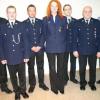 Die neue Feuerwehrleitung in Reichenbach: (von links) Kommandant Manuel Gessner, Schriftführer/Kassier Fabian Nöth, Vorsitzende Heike Berned, stellvertretender Kommandant Christian Nöth und stellvertretender Vorsitzender Edi Wiener.