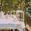 Das Gemälde „Gartenlaube“ des in Karlstadt geborenen Künstlers Bernhard Fech wirbt derzeit in der Kunstszene für die Ausstellung „Sommerfrische“ im Würzburger Kulturspeicher.