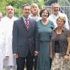 Verabschiedeten Rhön-Saale-Klinik-Geschäftsführer Stephan Eydt (Dritter von links): die Chefärzte Dr. Rudolf Full und Dr. Michael Sperlich, Betriebsratsvorsitzende Gudrun Scheuplein, Ebba-Karina Sander, Chefarzt Dr. Rainer Kuhn, Pflegedienstleitung Gerlinde Vatter und Landrat Thomas Habermann.