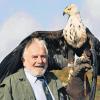 Neckarmühlbach (lsw)   Claus Fentzloff, der Gründer der Deutschen Greifenwarte hält auf der Burg Guttenberg bei Neckarmühlbach (nahe Heilbronn) bei einer Flugvorführung von Greifvögeln einen Weißkopfseeadler in der Hand. Nach 47 Jahren geht der 84-jährige Tierfreund Claus Fentzloff zusammen mit seiner Frau in den Ruhestand. Am 2. November tritt er zum letzten Mal bei seiner Flugvorführung auf.