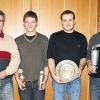 Für gewichtige Fangergebnisse verleiht die Anglergemeinschaft Grafenrheinfeld im Rahmen ihrer Jahreshauptversammlung traditionell verschiedene Pokale an erfolgreiche Angler. Im Bild (von links) Vorsitzender Gerhard Mauder, Helmut Miletzki, Christian Walter, Roman Ginder, Waldemar Hofmann Senior und zweiter Vorsitzender Bernd Munder.
