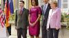 Angela Merkel (rechts) und ihr Mann Joachim Sauer (links) begrüßten gestern Michelle und Barack Obama in Baden-Baden.