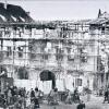 Das völlig zerstörte Falkenhaus mit provisorischem Dach im Jahr 1949.GESCHICHTSWERKSTATT