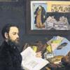 Edouard Manet: Emile Zola, 1868, Paris, Musée d'Orsay. Schenkung von Madame Emile Zola an den Staat, 1918 (Ausschnitt). Rechts ist Zolas Streitschrift für Manet am blauen Deckblatt zu erkennen.