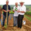 (bert)  Für das Jubiläum „350 Jahre Silvaner in Franken“ hatte sich die Weinbruderschaft Franken etwas Besonderes einfallen lassen. Unter dem Motto „Der Lump verzaubert die Sinne“ feierte sie mit den drei Weingütern der Winzer Michael Fröhlich (von links), Rainer Sauer und Horst Sauer in Escherndorf ein großes Geburtstagsfest. An der Vogelsburg bei Volkach empfing Schwester Hedwig die Gästeschar. Die Pionierin des Ökoweinbaus in Franken berichtete von den Anfängen und der Entwicklung des Weinbaus auf der Vogelsburg. Den traumhaften Ausblick auf die Mainschleife mit Nordheim und Escherndorf genießend, entführte Volkachs Kulturbeauftragter Herbert Meyer die 80 Weinbrüder und ihre Frauen in die Entstehungsgeschichte des Escherndorfer Lump, der heute 33 Hektar Rebfläche umfasst. Die Hälfte davon ist mit Silvaner bepflanzt. Dank der Mithilfe von Bruderschaftsmeister Dieter Weber (Würzburg) ist es jetzt ein Stock mehr. Die Escherndorfer Winzer hatten ihn dafür auserkoren, die Silvanerrebe zu pflanzen, die sie im April bei der Eröffnung des Silvanerjahres in Castell erhalten hatten. Anschließend erlebten die Gäste von der Weinbruderschaft in den drei Weingütern, welche großen Silvaner-Weine am Lump wachsen. Zum kulinarischen Höhepunkt des Tages im Weingut Michael Fröhlich tafelte Küchenchef Max Matreux von der „Kugelmühle“ in Schweinfurt ein Buffet der Spitzenklasse auf, untermalt vom exquisiten Klarinettenquartett der Musikschule Volkach.G. BRENDEL